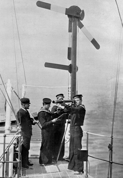 Signalizace semaforem na palubě HMS Camperdown, 1895 od Gregory and Co