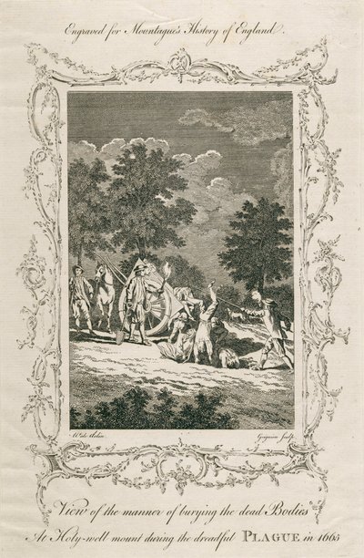 Pohřbívání obětí moru, Holywell Mount, Shoreditch, Londýn, 1665 c konec 18. století od Grignion