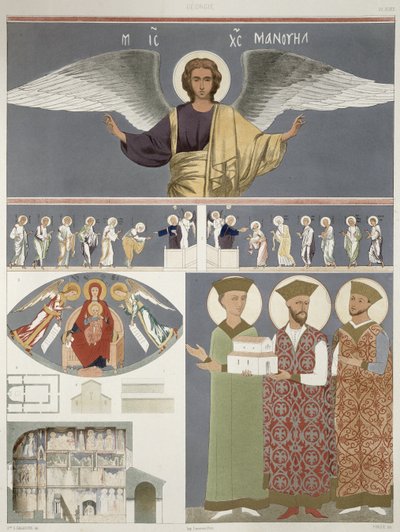 Fresky z pravoslavného kostela Nekrssi poblíž Dido, deska 48 z „Le Caucase pittoresque dessine apres nature“, s textem hraběte Ernesta Stackelberga, vydáno 1847 od Grigori Grigorevich Gagarin