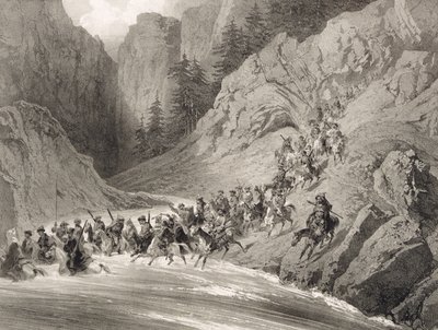 Tcherkersseians na nájezdu u Černého moře, deska 4, z knihy o Kavkaze, vyryl Eugene Ciceri (1813-90) a Adolphe Jean-Baptiste Bayot (1810-66), vydal Alfred Leon Lemercier, P od Grigori Grigorevich Gagarin