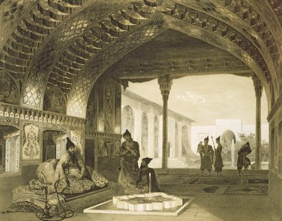 Zrcadlová síň v paláci Sardar of Jerevan, Arménie, deska 17 z knihy o Kavkaze, vyryla Charles Claude Bachelier a Celestin Francois Nanteuil (1813-73) hospoda. od Alfreda od Grigori Grigorevich Gagarin