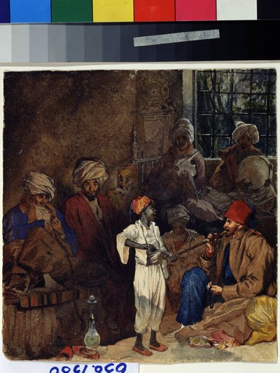 "Hospodský hostinec v Izmiru v Turecku"" (Coffee House ve Smyrně) Akvarel Grigori Gagarin (Gagarin) (1810-1893) 1835 Státní muzeum výtvarných umění A. Puškina Moskva od Grigori Grigorevich Gagarin