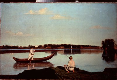 Vlasový rybář (A mladý veslař, stojící na lodi) - Rybář - Malba Grigorije Vasiljeviče Soroky (1823-1863), olej na plátně, kolem 1840 - ruské umění od Grigori Vasilievich Soroka