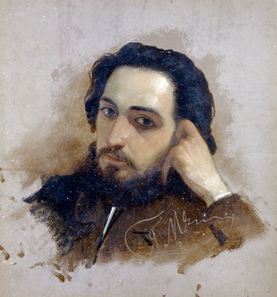 Portrét Vsevoloda Michajloviče Garchina (1855-1888), ecrivain russe (Portrét autora Vsevoloda Garshina). Peinture de Grigori (Grigoriy, Grigory) Grigoryevich Myasoyedov (Myasoedov, Miasoedov) (1834-1911) - Huile sur carton - Kislovodsk, Museum N. od Grigoriy Myasoyedov
