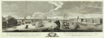 Pohled na Něvu po proudu mezi Zimním palácem a knihou Akademie věd k 50. výročí Petrohradu, 1753 od Grigory Anikeevich Kachalov