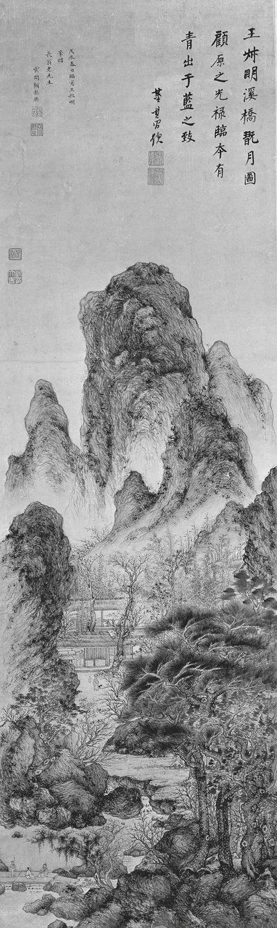 Enjoying the Moon: Landscape in Manner of Wang Meng, z roku 1628. od Gu Yide