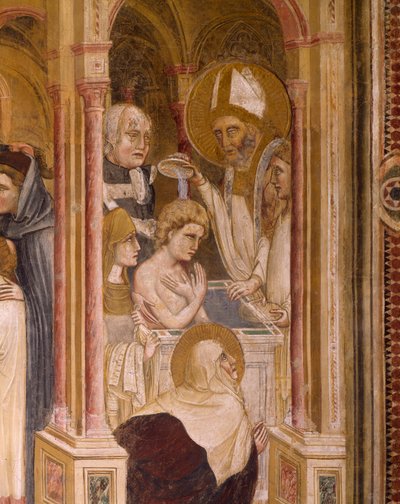Křest svatého Augustina, od Guarienta, freska od Guariento di Arpo