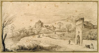 Krajina se cimbuřím a klikatou cestou (pero a inkoust na papíře) od Guercino