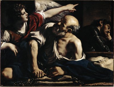 Svatý Petr osvobozuje andělem - Olej na plátně, kolem roku 1622 od Guercino