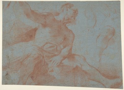 Sedící starý muž se zdviženou pravou paží (Tithonus) (recto) od Guercino