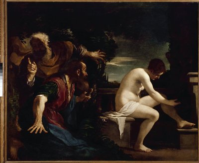 Suzanne a starší - Olej na plátně od Guercino