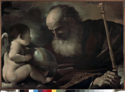 Všemohoucí otec s andělem - Obraz Barbieri Giovanni Francesco s názvem Guerchin (1591-1666), olej na plátně, 66 x 91 cm od Guercino