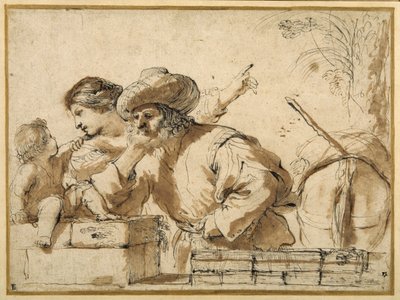 Zbytek na letu (pero a inkoust s mytím na papíře) od Guercino