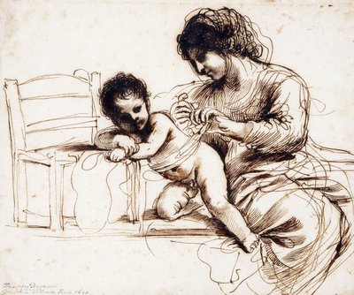 Matka s dítětem na židli, od Guercino