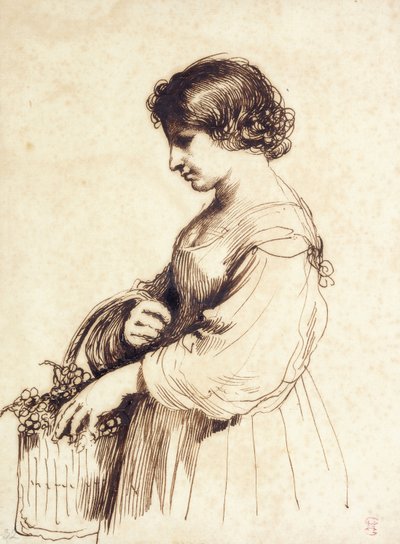 Mladá žena držící košík s ovocem, od Guercino