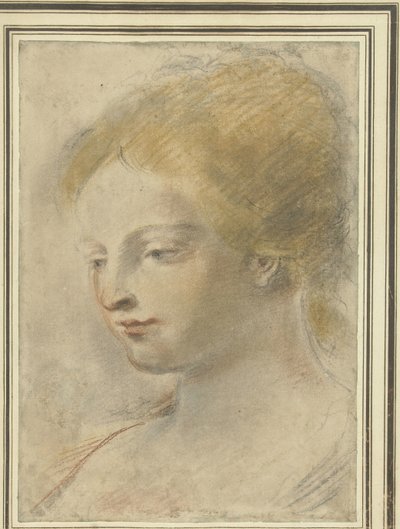 Hlava mladé ženy se sklopenýma očima od Guercino