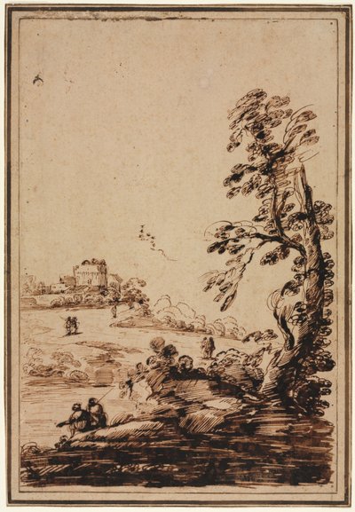 Krajina s malou skupinou budov, druhá polovina 1700. od Guercino
