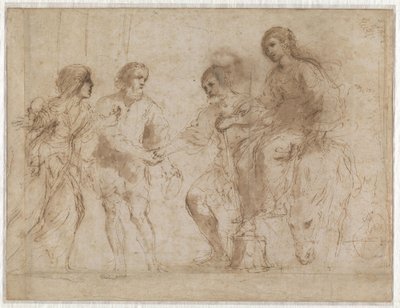 Setkání Marie a Josefa před domem Alžběty a Zachariáše (avers), Marie a Alžběta u paty schodiště (revers) od Guercino