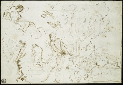 Izákova oběť (recto); Jákobův sen (verso) od Guercino