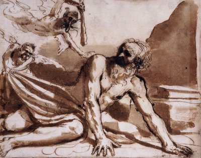 Svatý Antonín zbitý ďábly, od Guercino