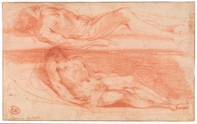 Dvě studie ležícího polonahého muže od Guercino