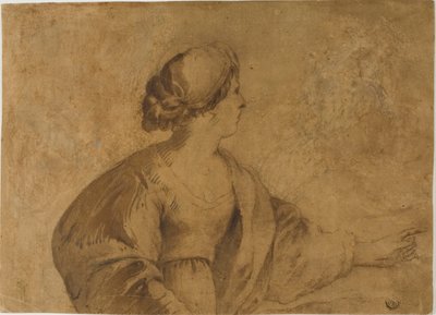 Žena v profilu, ukazující levou rukou od Guercino