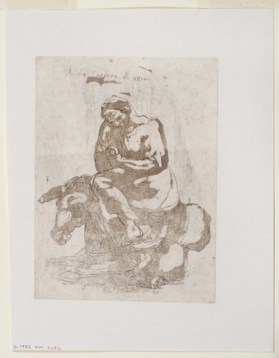 Acidia vestita di nero - Lenochod sedící na oslu, asi 1793 (tištěno černotiskem a akvatintou) od Guido (after) Reni