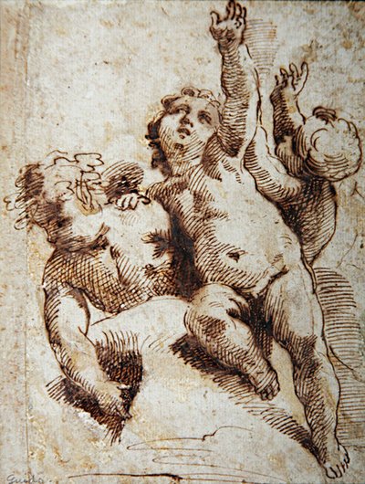 Cherubové, cca 1620 (tužka na papíře) od Guido (attr. to) Reni