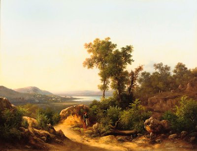 Trasimeno: Pohled na jezero Trasimeno, Itálie, 1874 od Guido Agostini