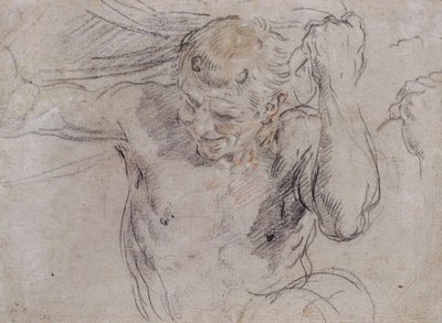Satyr zvedající závěs a vedlejší studie jeho levé ruky od Guido Reni