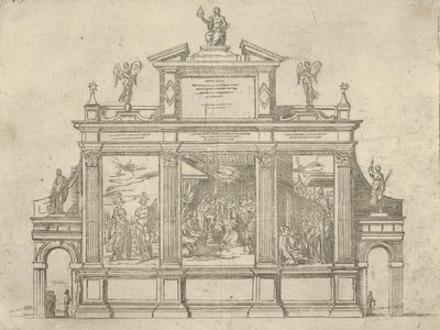 Fasáda triumfálního pomníku se třemi výjevy znázorňujícími činy papeže Klementa VIII., t..., 1598. od Guido Reni