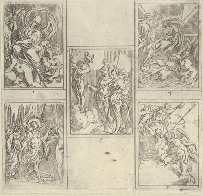 Pět číslovaných scén, každá po malíři v Accademia Degli Incamminati, z IL FUME..., 1603. od Guido Reni
