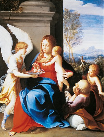 Svatá rodina ve službách andělů, Guido Reni (1575-1642) od Guido Reni