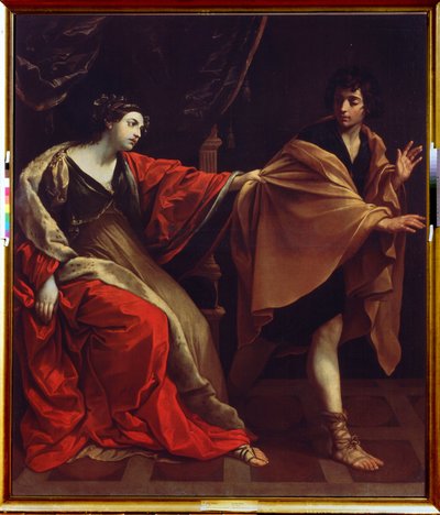 ""Žena Josefa a Potifara"" (manželka Josefa a Potifara) Josef prchající před Potifarovou manželkou (Potifar) a snaží se ho svést. Obraz Guido Reni, známý jako Le Guide (1575-1642) 1626 Puškinovo muzeum, Moskva od Guido Reni