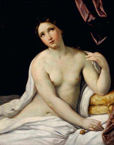 ""Lucrece"" Lucrece (Lucrezia, Lucretia, římská dáma ze 6. století př. n. l.) spáchá sebevraždu poté, co se stala obětí násilí ze strany svého bratrance Sexta Tarquina, syna Tarquina Superba - obraz Guida Reni dit le Guide (1575- 1642), cca 1637 - Olej o od Guido Reni