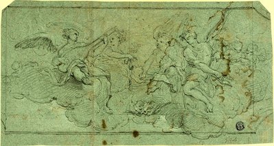 Hudební andělé v oblacích (recto); Sedící klerik (verze) od Guido Reni