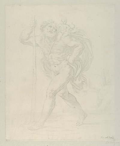 Svatý Kryštof kráčí s nemluvnětem Kristem na levém rameni, protipro..., ca. 1600-1640. od Guido Reni