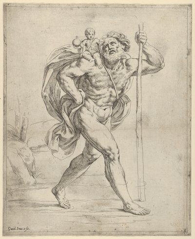 Svatý Kryštof kráčí s malým Kristem na pravém rameni, ca. 1600-1640. od Guido Reni