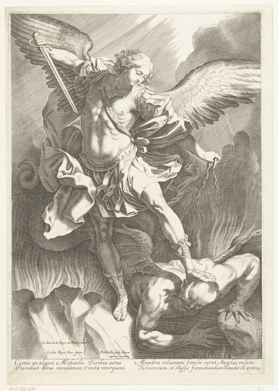 Archanděl svatý Michael porážející ďábla, vyrytý Pieter de Bailliu, 1623-60 od Guido Reni