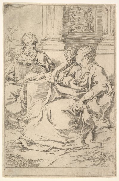 Svatá rodina s biblickou scénou v pozadí. od Guido Reni