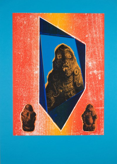 Invisible Room Nº9, Blue, 2019 (dřevořez a sítotisk) od Guilherme Pontes