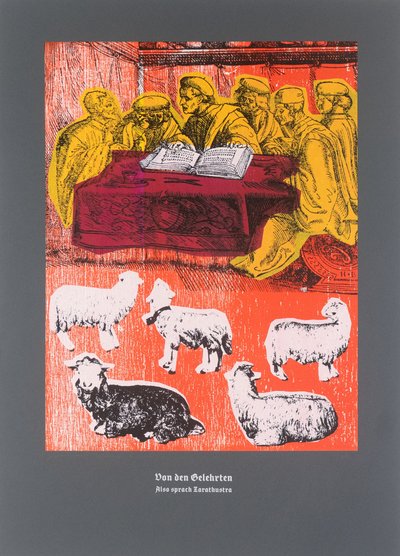 O učencích,Tak pravil Zarathustra, 2025 (dřevoryt a sítotisk) od Guilherme Pontes