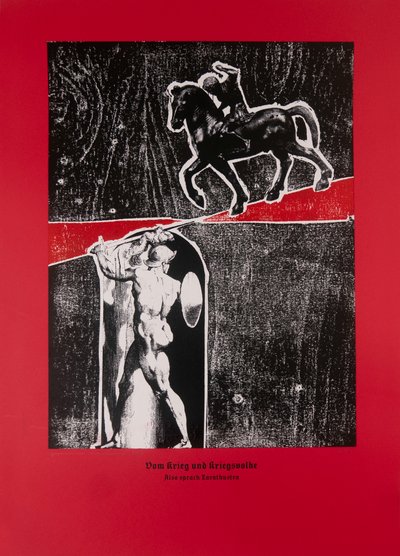 O válce a válečnících (červená), Tak pravil Zarathustra, 2024 (dřevoryt a sítotisk) od Guilherme Pontes