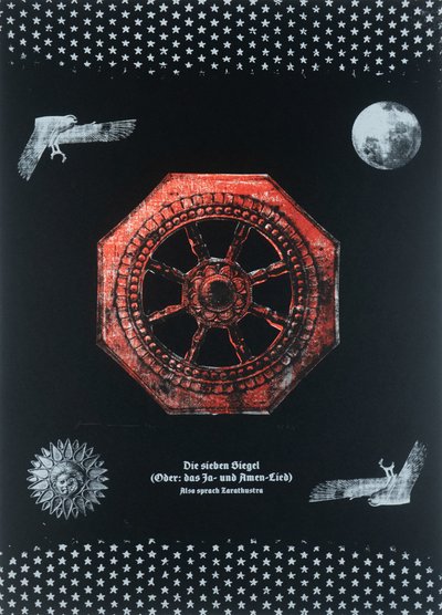 Sedm pečetí (aneb: Píseň Ano a Amen),Tak pravil Zarathustra, 2025 (dřevoryt a sítotisk) od Guilherme Pontes