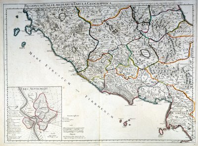 Historická mapa italské oblasti, kde žili Etruskové podle Atlasu G. Delysle od Guillaume (after) Delisle