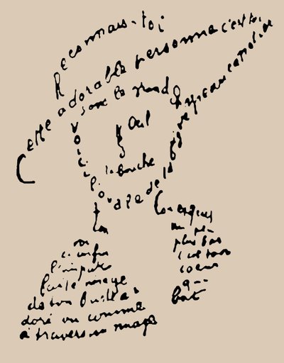 Kaligram "Reconnais-toi" báseň Louise de Coligny-Chatillon, 9. února 1915 od Guillaume Apollinaire