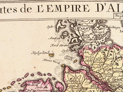 Detail Helgolandu z mapy Německé říše, 1730 od Guillaume Delisle