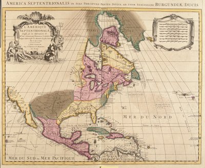Východní Kanada, východní Spojené státy, Mexiko, Guatemala, Salvador, Belize, Honduras, Nikaragua, Kostarika, Panama, Antigua a Barbuda, Bahamy, Barbados, Kuba, Dominika, Jamajka, Grenada, Haiti, Dominikánská republika, Svatý Kryštof a Nevis, Svatá Lucie,  od Guillaume Delisle
