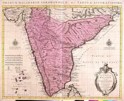 Mapa Coromandel a Malabar (Indie) (lept od Guillaume Delisle