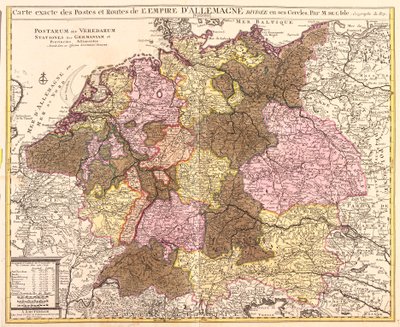 Mapa silnic a pošt Německa (lept od Guillaume Delisle